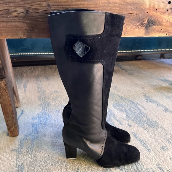 Aerosoles Comfort Button Black Leather Square Toe High Heel Side Zip Boots 8.5 - Picture 7 of 13